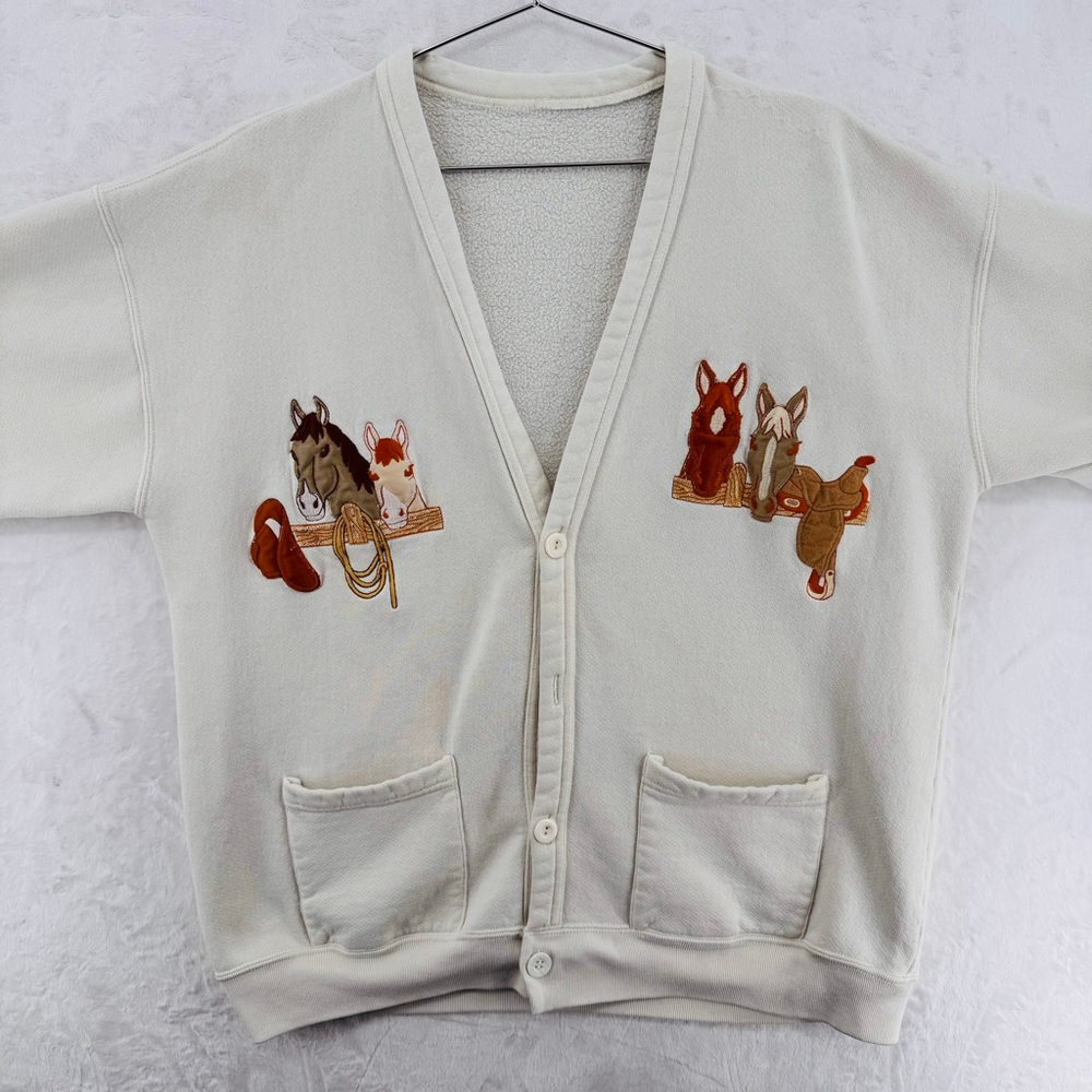 Vintage Horse Cardigan Sweatshirt Western Cowboy Hat Saddle Equestrian Size XL - Picture 4 of 10